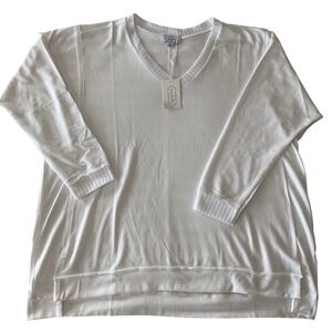 Mud Pie White V Neck Long Sleeve Tunic Top Womens Size L